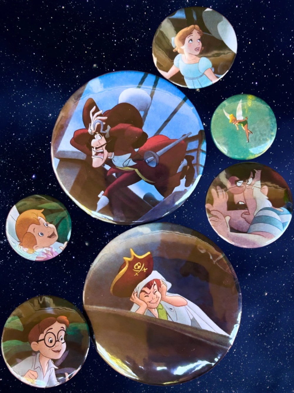 Peter Pan Character Pins bundle - Captain Hook, Wendy, Peter Pan